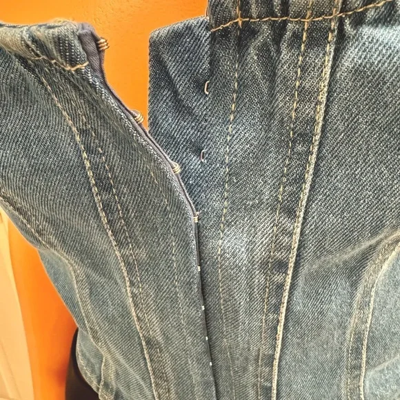 LONE STAR Bustier Corset Top Denim Blue Stretchy Lightly Distressed NWT Large - Picture 6 of 8